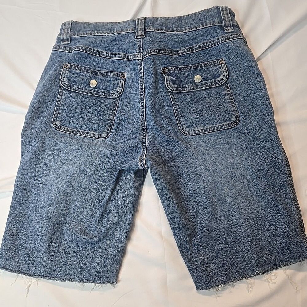 Cut Off Jean Shorts For Women 12 Blue Denim Stretchy Mid Rise Grunge Minimalist - Picture 7 of 7